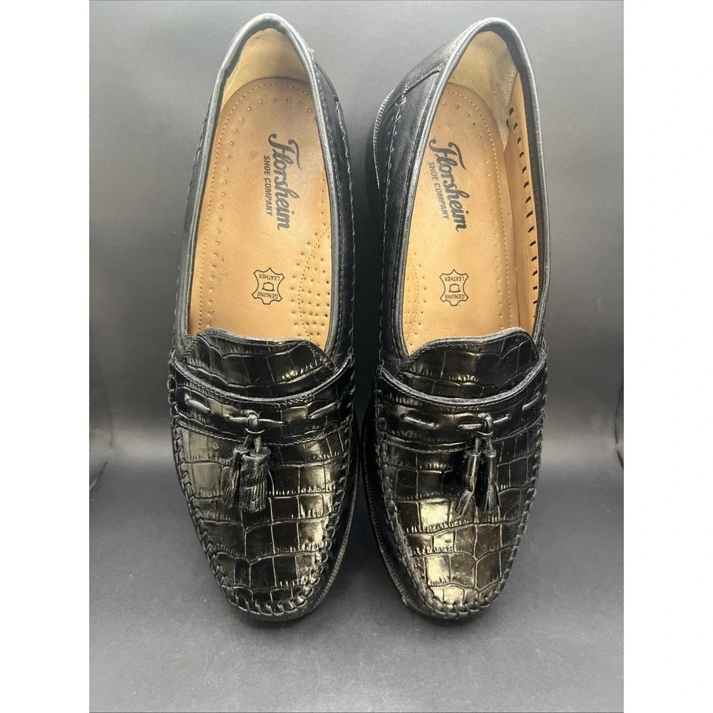 Florsheim Pisa Moc Toe Shoes Mens Black Leather Tassel Loafers 18469 Sz 10 D Box